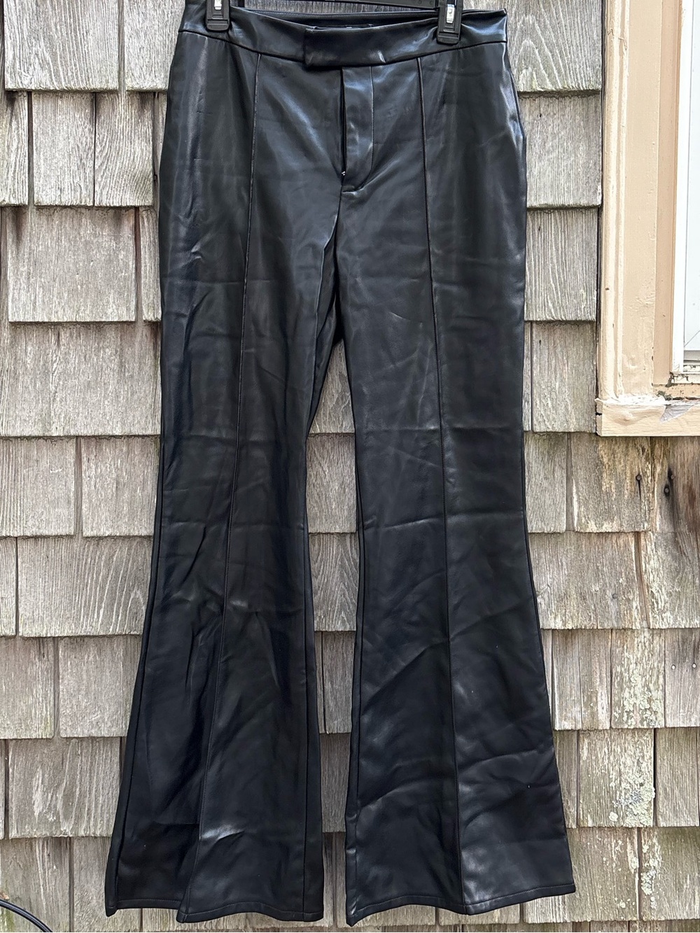 7 For All Mankind Black Faux Leather Flare Pants